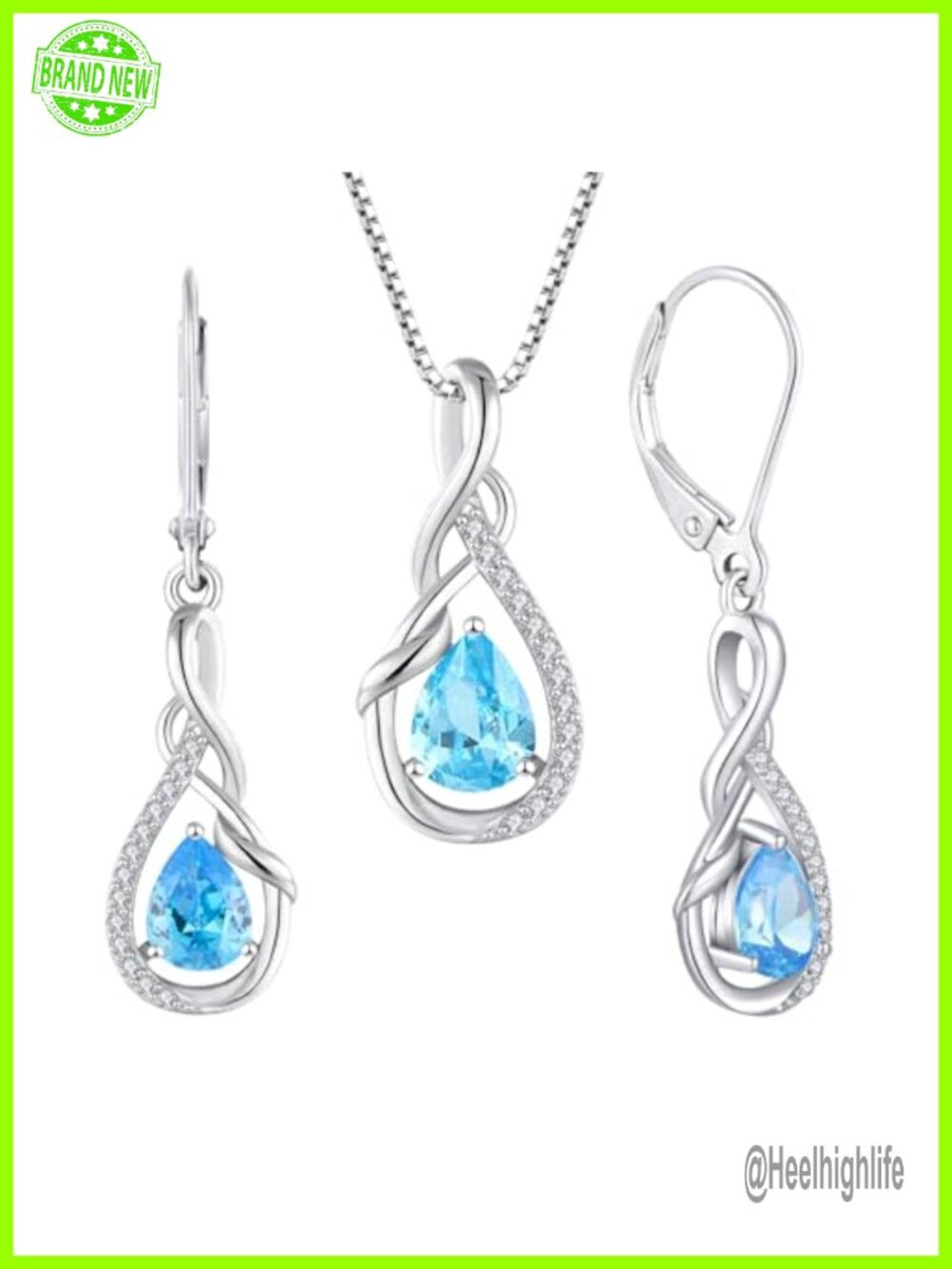 925 Sterling Silver Infinity Twisted Teardrop Necklace Dangle Earrings Jewelry